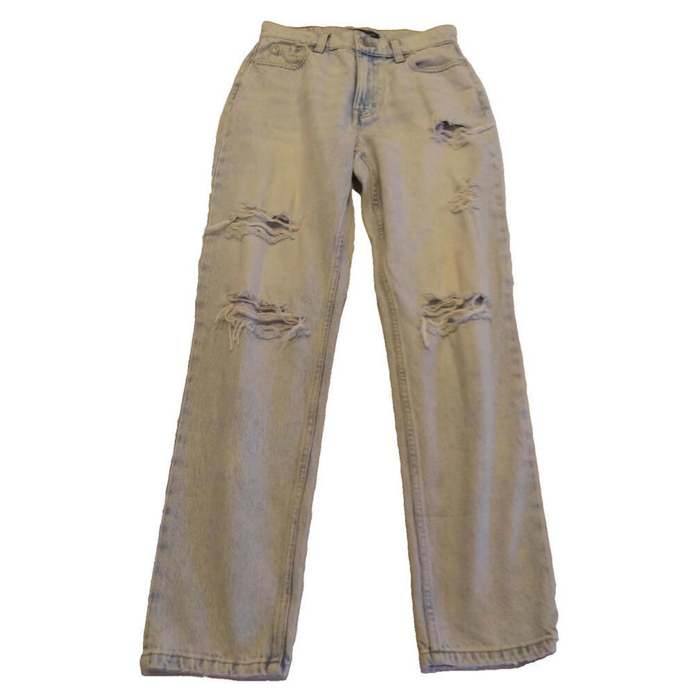 Aeropostale Light Wash Distressed Mom Jeans Women's Size 0 Straight Leg Y2K